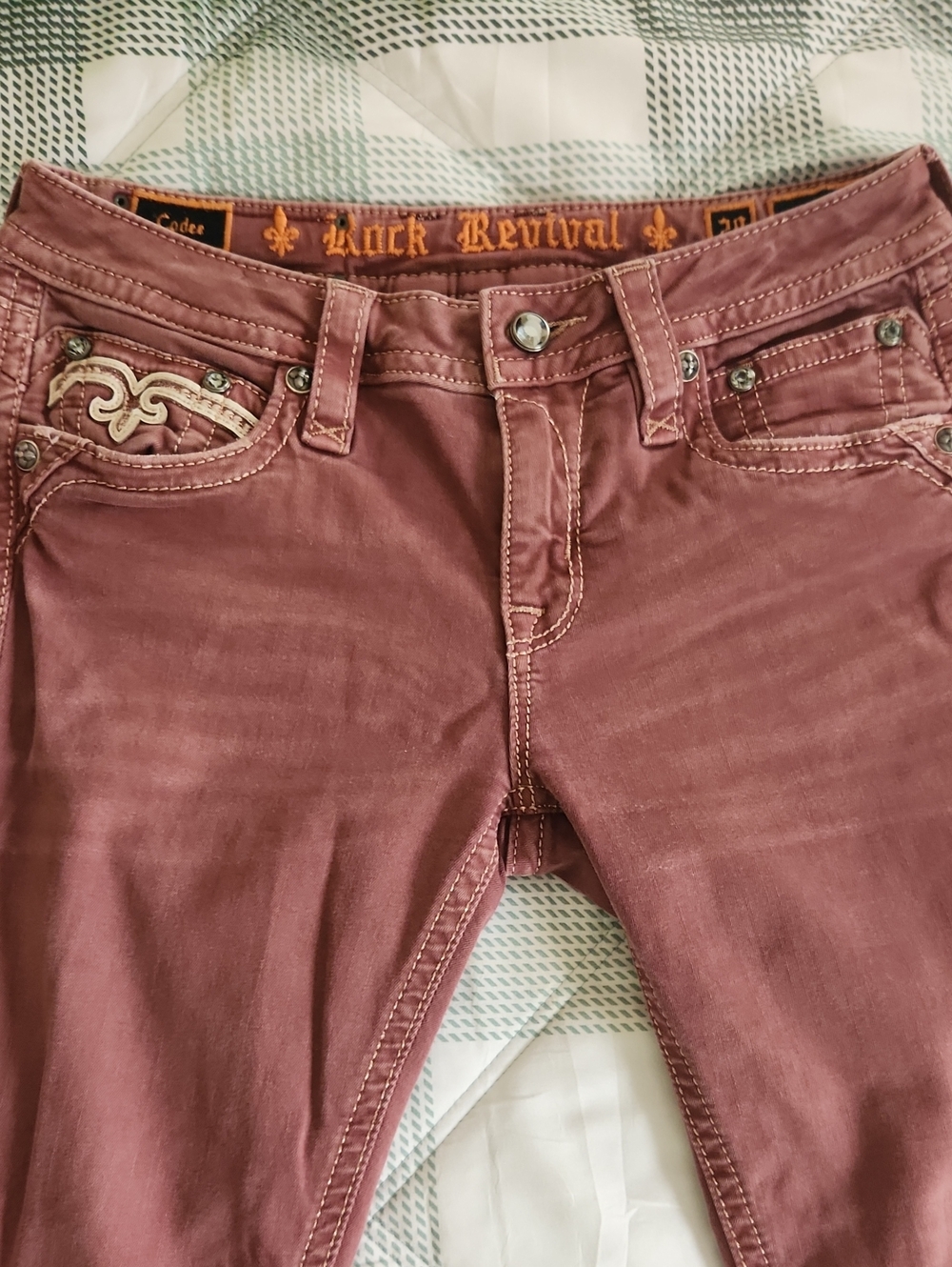 Rock Revival Women's Dusty Rose Embellished Pocket Ankle Skinny Jeans Size 29 - Picture 8 of 9